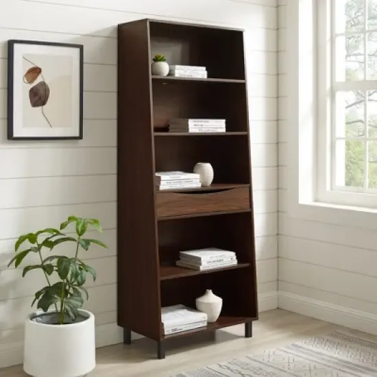 72.5" Mid-Century Modern 1 Drawer Angled Bookshelf - Saracina Home image {8}