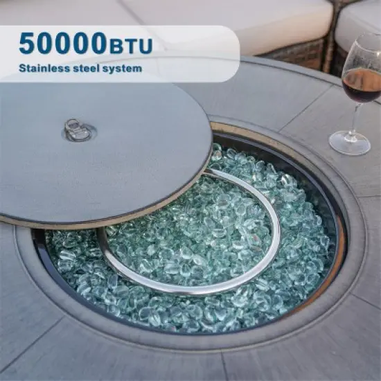 Moda Furnishings 24.6'' H x 42'' W Aluminum Propane Outdoor Fire Pit Table with Lid image {5}