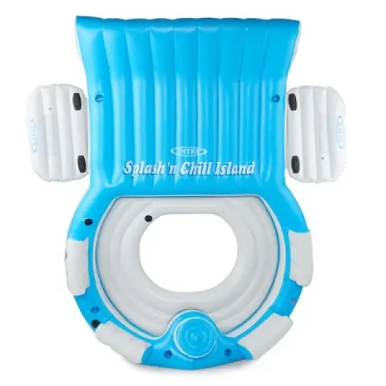 Intex Splash N Chill Island 4 Person Inflatable Float Lounger with Cup Holders, Backrests, Built In Cooler & Quick Fill Portable AC Electric Air Pump image {3}