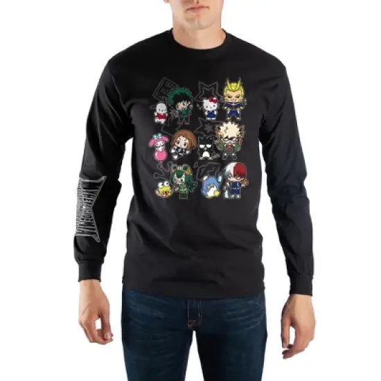 Hello Kitty & My Hero Academia Anime Cartoons Mens Black Shirt image {3}