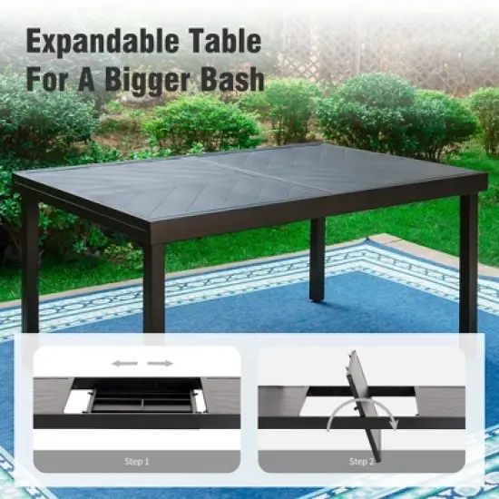 Captiva Designs 9pc Patio Dining Extendable Steel Rectangle Table & Rattan Metal Fixed Chairs & Swivel Arm Chairs image {2}