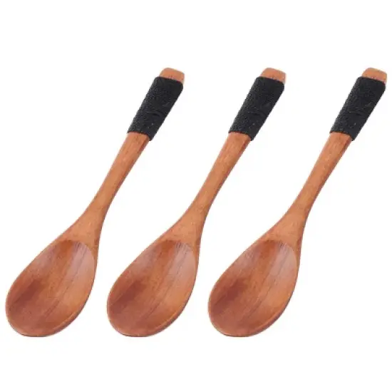 Unique Bargains Wood Kitchen Cooking Salt Candy Peper Holder Spoon 15cm Length 3pcs Brown image {4}
