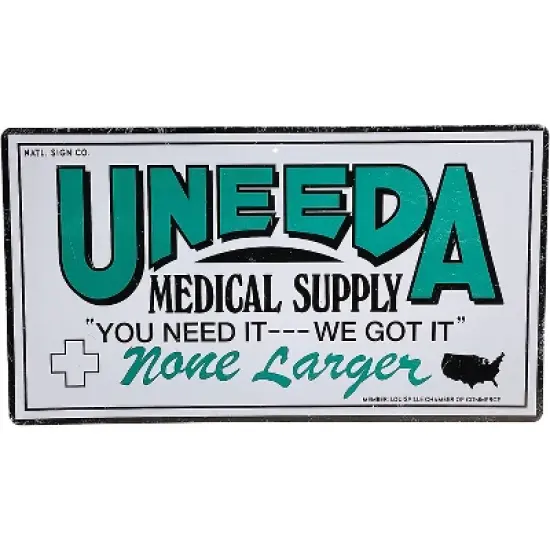Trick or Treat Studios Return of the Living Dead Uneeda Medical Supply Metal Sign Halloween Decoration - 12 in x 18 in - White image {1}