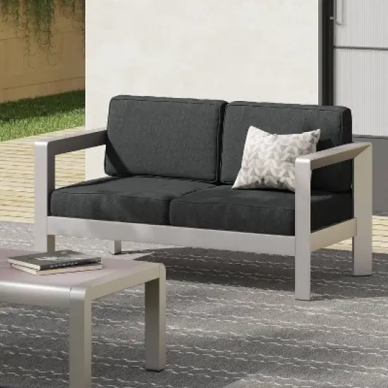 Christopher Knight Home Aviara Outdoor Loveseat with Cushions Aluminum image {1}