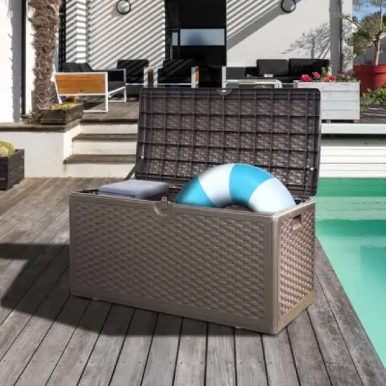 Extra Thin 80 Gallon Resin Deck Box, Heavy Duty Storage Box for Pool Accessories, Patio Furniture, Cushions and Garden Tools image {2}