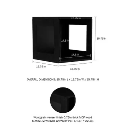 Hastings Home End Table, Stackable Modular Cube with Open Sides, Black image {2}