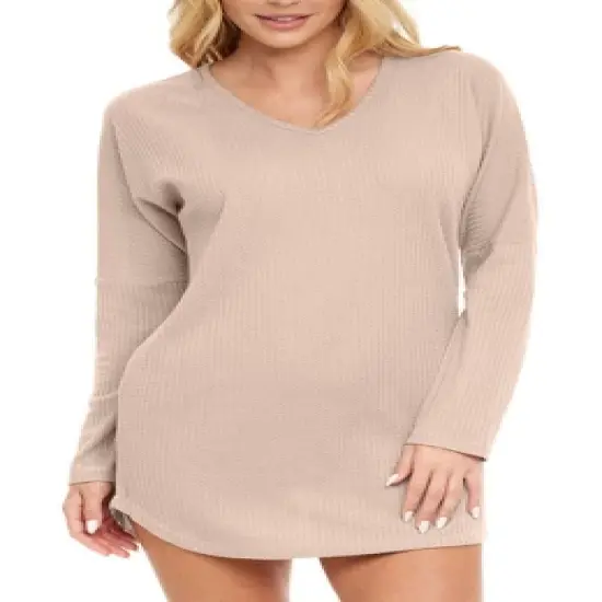 Women's Soft Ribbed Waffle Rib Knit Night Shirt, Oversized Sweater Top Sleep Shirt, Pajamas image {8}