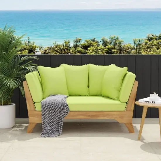 Serene Outdoor Acacia Wood Expandable Daybed with Cushions Teak/Light Green - Christopher Knight Home: UV-Resistant Patio Furniture image {2}