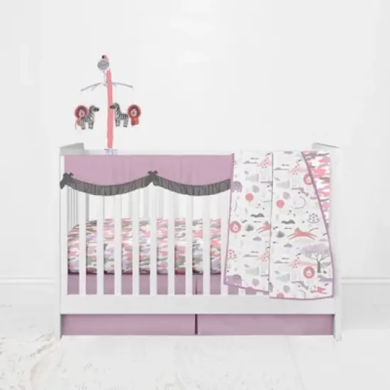 Bacati - Jungle Safari Girls Lilac/Coral Solid Crib Rail Guard Cover set of 2 Small Side image {2}