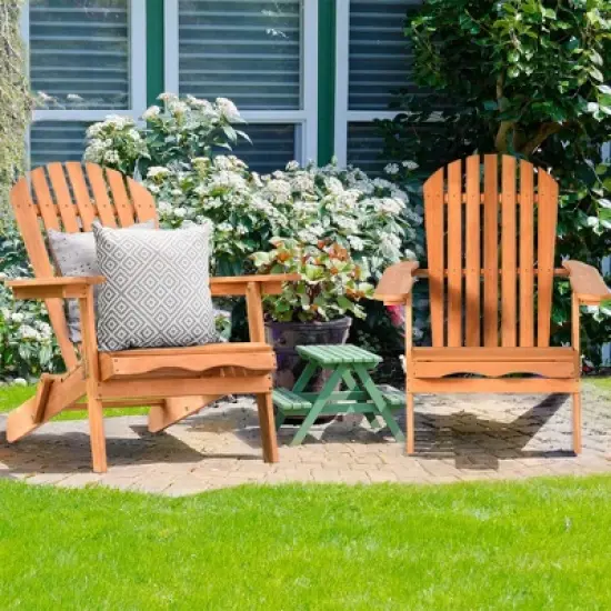 Costway 4 PCS Eucalyptus Adirondack Chair Foldable Outdoor Wood Lounger Chair Natural image {1}