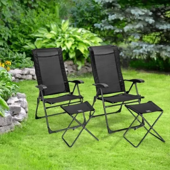 Costway 4PCS Patio Folding Dining Chair Ottoman Set Adjustable Back Camp Gray\Black image {2}