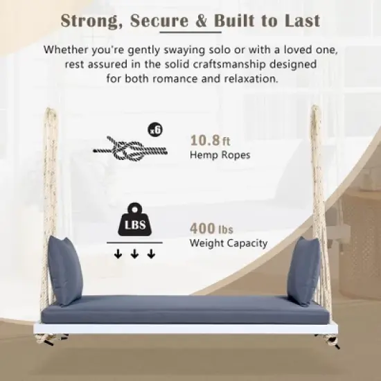 NAYSAYE Patio Swing Wooden Porch Swing Bench with Cushion Pillows Durable Design for Outdoor Relaxation, Gray, 64.75"*26"*6.25" image {4}