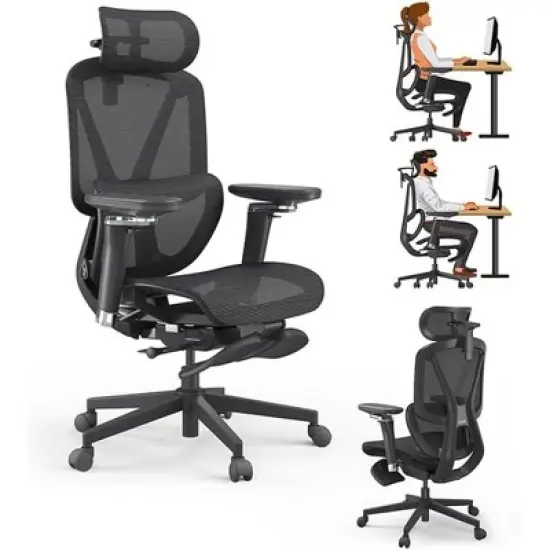 UNISOAR Wide Lumbar Support Ergonomic Mesh Office Chair for Lower Back Pain image {8}