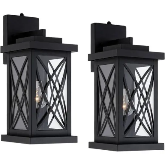 John Timberland Woodland Park Mission Outdoor Wall Light Fixtures Set of 2 Black Metal Dusk to Dawn 15" Clear Glass for Post Exterior Barn Porch image {8}