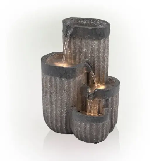 14" Cascading Pillar Tabletop Fountain with LED Lights Gray - Alpine Corporation image {3}