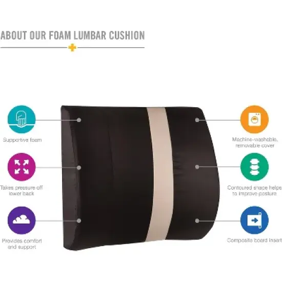 HealthSmart Lumbar Support Pillow, Back Pillow, Office Chair Pillow with Insert and Strap, Black with Tan Stripe, 14 x 13 Inches image {1}
