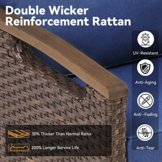 Patio Furniture Set, Outdoor Wicker Sofa Couch with Metal Armrest, Swivel Rocking Chairs, Ottomans, All-Weather Conversation Set for Garden image {5}