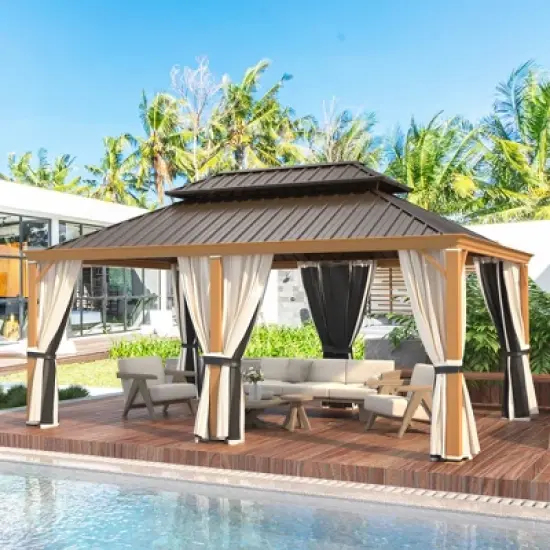 EROMMY 12' X 18' Hardtop Gazebo Aluminum Frame Gazebo with Galvanized Steel Double Roof image {5}