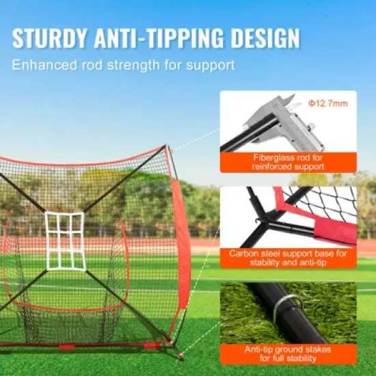 VEVOR Baseball Softball Practice Net, Portable Baseball Training Net for Hitting Catching Pitching, Backstop Baseball Equipment with Bow Frame image {3}