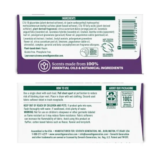 Seventh Generation Fabric Softener Sheets Fresh Lavender Scent - 80ct image {1}
