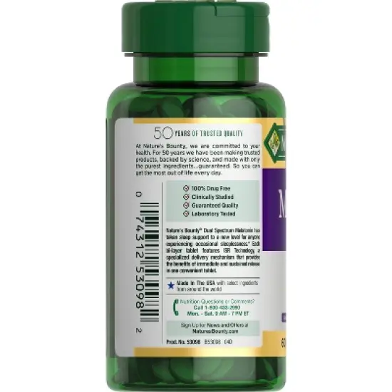 Nature's Bounty Dual Spectrum Bi-Layer Melatonin Dietary Supplement Tablets - 60ct image {2}