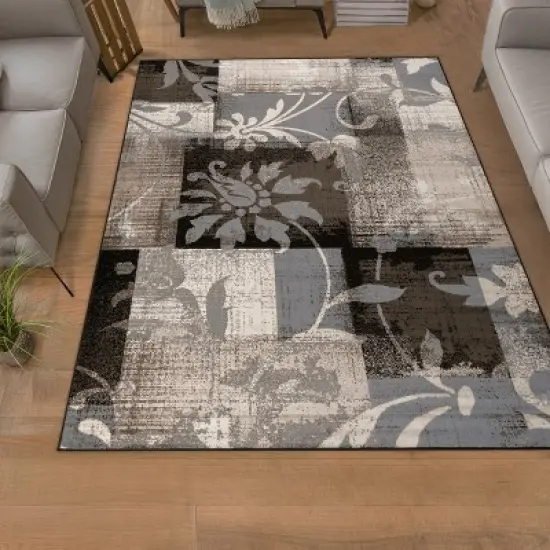 Contemporary Floral Patchwork Indoor Area Rug or Runner by Blue Nile Mills image {2}