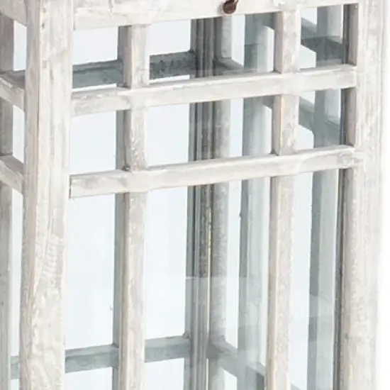 HomeRoots Set of Two White And Silver Distressed Geometric Metal Floor Lantern Candle Holders image {2}