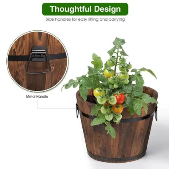 Costway 3 pcs Wooden Planter Barrel Set Decorative Flower Bed Multiple Size image {5}