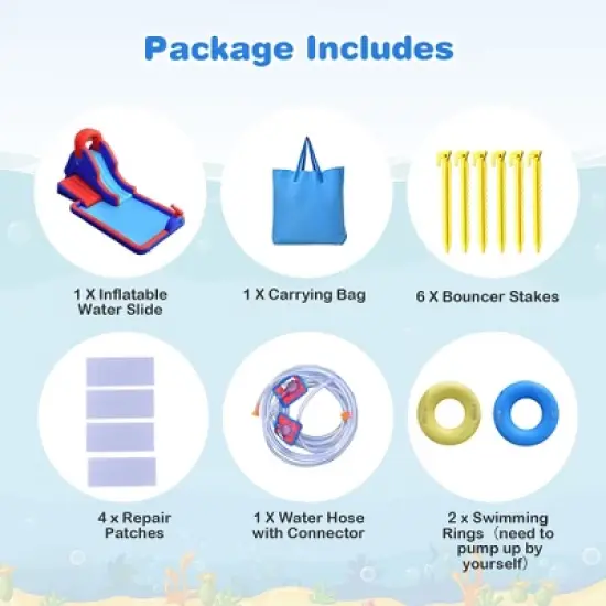 Costway Inflatable Water Slide Park w/ Climb Slide Pool & 2 Swim Rings Blower Excluded image {8}