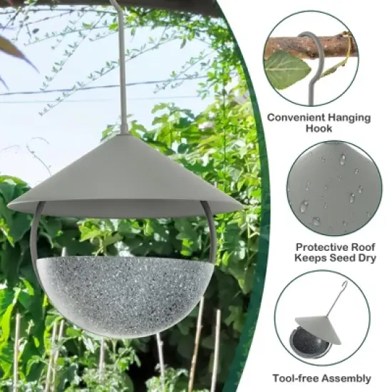 Tangkula Metal Bird Feeder Bath for Outdoors Hanging w/ Resin Dome & Water Bowl image {6}