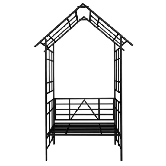 Chery Life Metal Garden Arch with Gate with planter, Climbing Plants Support Rose Arch Outdoor Black image {16}