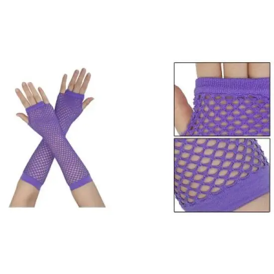 Unique Bargains Women's Elbow Length Elastic Fishnet Fingerless Arm Warmers Gloves 1 Pair image {5}