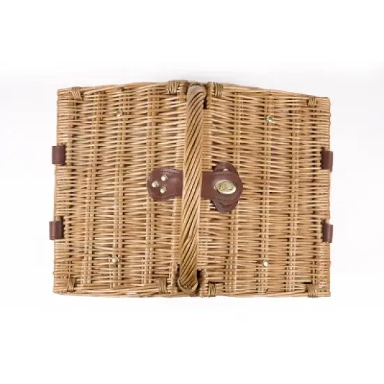 Picnic Time Piccadilly Picnic Basket with Service for Two: Wicker Set, Gingham Check, Includes Tableware & Wine Glasses image {3}