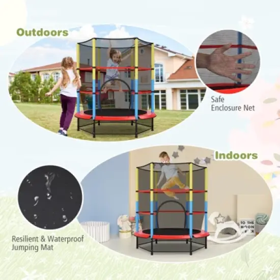Safstar 55" Kids Trampoline Recreational Bounce Jumper W/Safety Enclosure Net Heavy-duty image {5}