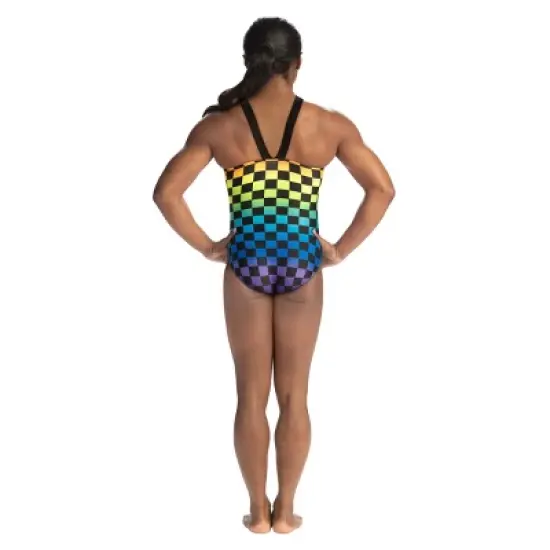 GK Elite Girls' Simone Biles Rainbow Checker Leotard image {1}
