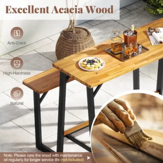 Costway Patio Picnic Table Bench Set with Acacia Wood Tabletop Benchtop Built-in Footrests image {5}
