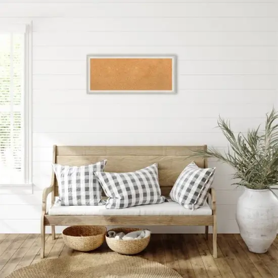 32"x14" Two Tone Wood Frame Natural Cork Board Silver - Amanti Art: Wall Mount, Bulletin Board, Message Center image {4}