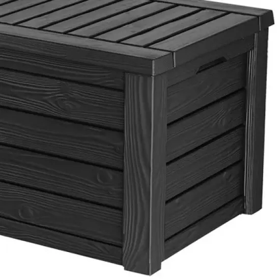 Keter Westwood Outdoor Resin 150 Gallon Deck Storage Box Organizer for Patio Furniture, Pool Toys and Yard Tools with Bench, Dark Gray (2 Pack) image {3}