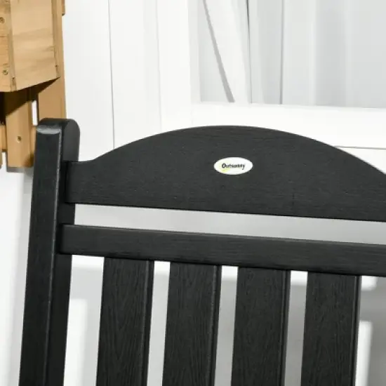 Outsunny 2 Pc Outdoor Rocking Chair, Traditional Slatted Porch Rocker with Armrests, Waterproof HDPE, Black image {5}