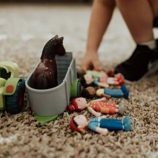 HABA Little Friends Tractor and Trailer - 2 Piece Farm Play Set with Movable Hatch image {4}