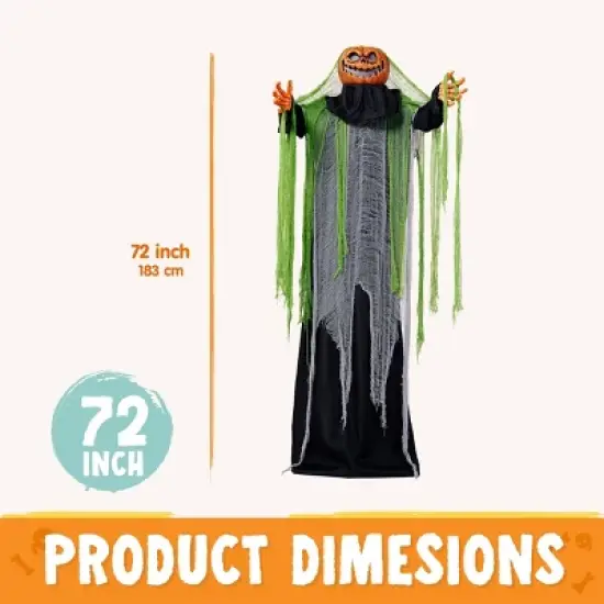 Joyfy 72'' Halloween Standing Pumpkin Ghost Outdoor Decoration, Sound-Actived Life Size Animatronics Ghost Haunted House Props for Garden Yard Lawn image {5}