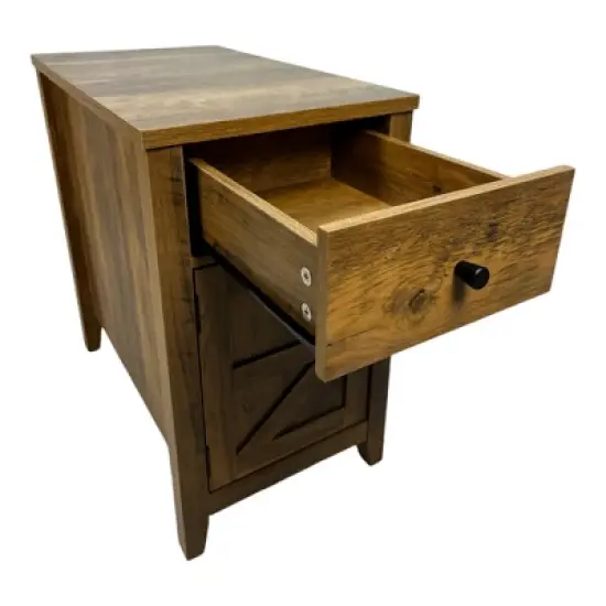 Gulches Farmhouse End Table Bedside Table with Charging Station,Night Stand with Barn Door & Drawer, Storage for Bedroom Living Room, Brown image {5}