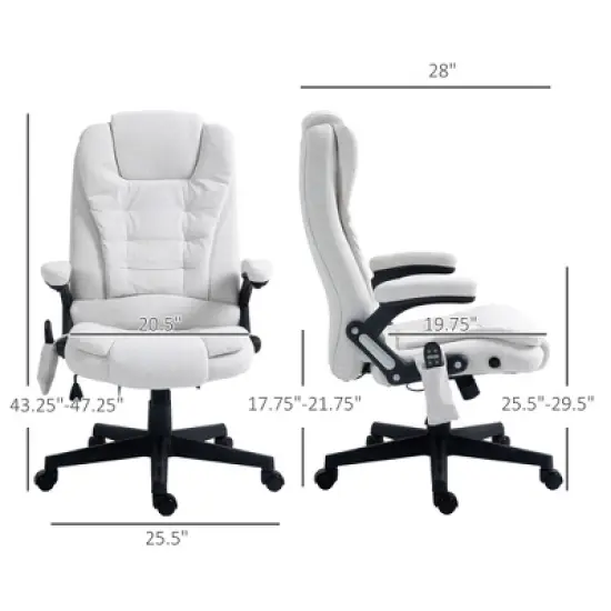 TiramisuBest 6 Point Vibrating Massage Office Chair with Heat, Reclining Back, Padded Arms, Remote, Cream White Polyester image {6}