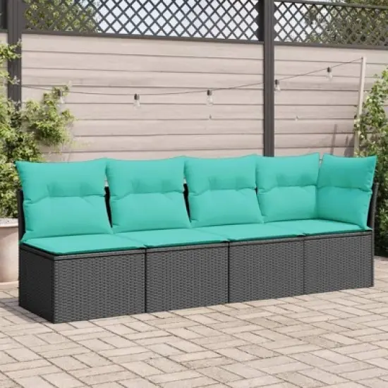 vidaXL Patio Sofa with Cushions - 4-Seater Outdoor Furniture Black Poly Rattan - Modular Design with Washable Covers image {1}