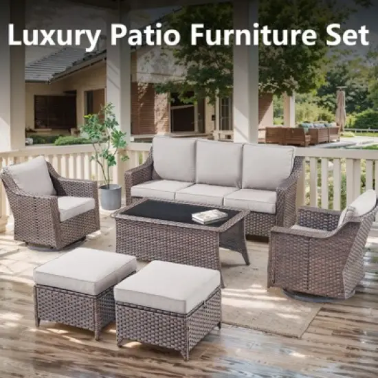 POCASSY Wicker Outdoor Couch, Brown Wicker Sofa Outdoor Furniture with All Weather Rattan and Olefin Cushion for Porch Balcony image {9}