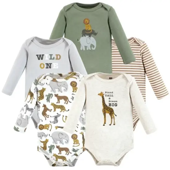 Hudson Baby Unisex Baby Cotton Long-Sleeve Bodysuits, Rustic Safari image {9}