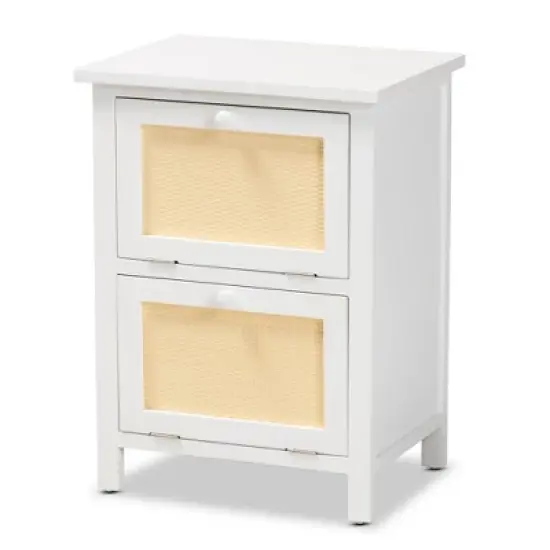 Sariah Wood Rattan 2 Door Nightstand White - Baxton Studio image {3}