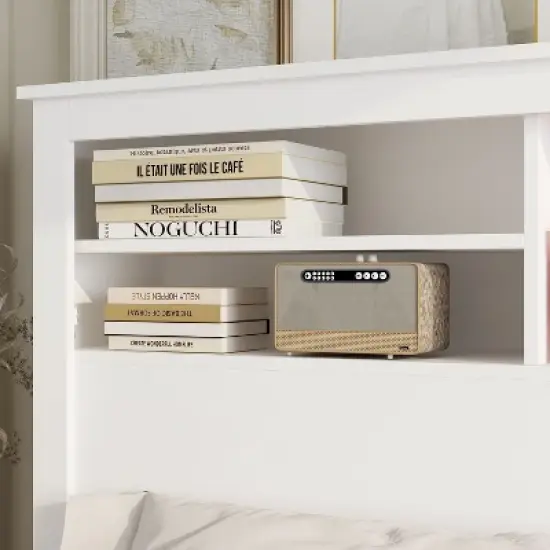 Famapy White Headboard With Storage Shelves & Remote Adjustable Light image {11}