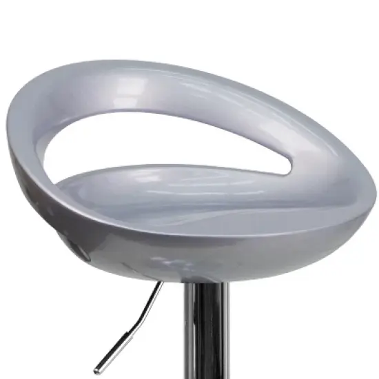 Flash Furniture Contemporary Plastic Adjustable Height Barstool with Rounded Cutout Back and Chrome Base image {5}