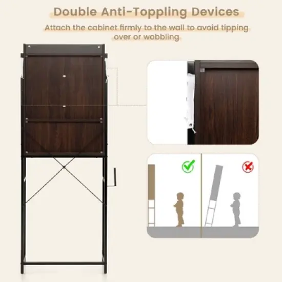 Costway Over-The-Toilet Storage Cabinet Bathroom Organizer w/ Sliding Barn Door Rustic\Espresso image {7}